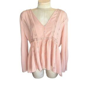American Eagle Light Blush Pink Bohemian Pheasant Top Long Flutter Sleeve Medium